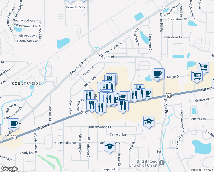 map of restaurants, bars, coffee shops, grocery stores, and more near 1800 Tiffin Avenue in Findlay