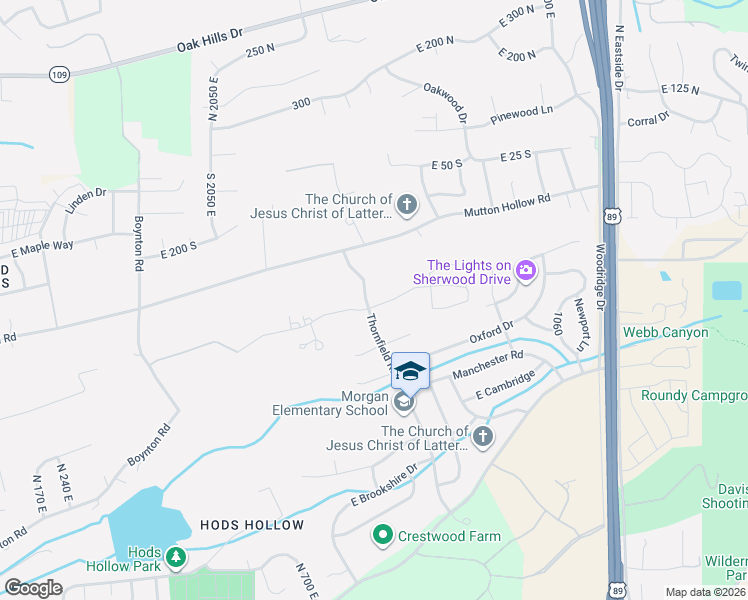 map of restaurants, bars, coffee shops, grocery stores, and more near 1306 North Thornfield Road in Kaysville