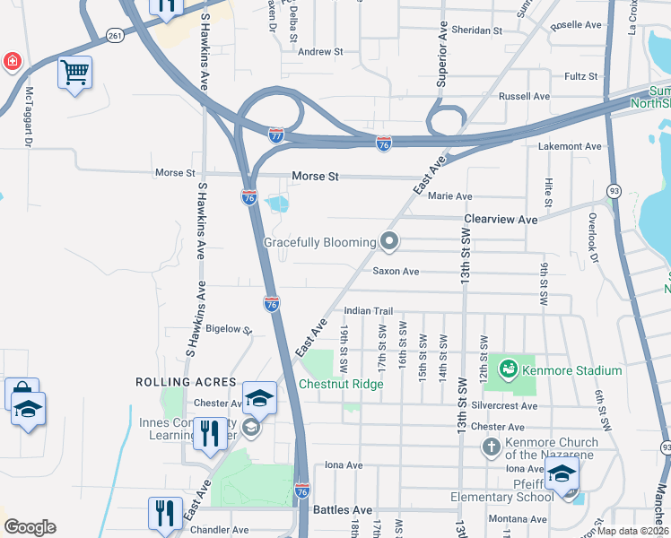 map of restaurants, bars, coffee shops, grocery stores, and more near 1039 Jason Avenue in Akron