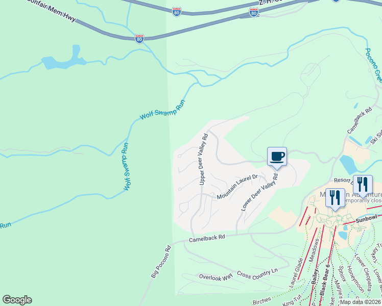 map of restaurants, bars, coffee shops, grocery stores, and more near Upper Deer Valley Road in Tannersville