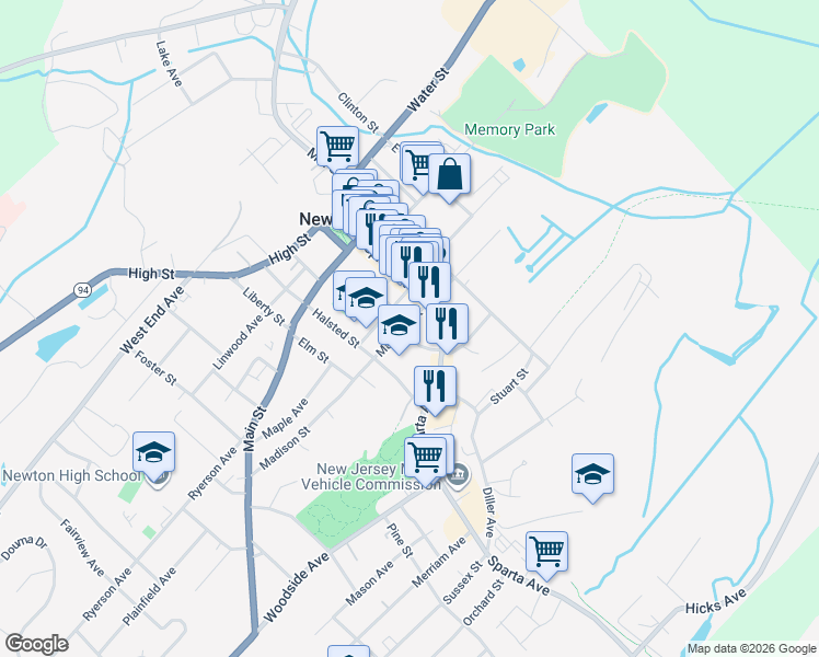 map of restaurants, bars, coffee shops, grocery stores, and more near 19 Madison Street in Newton
