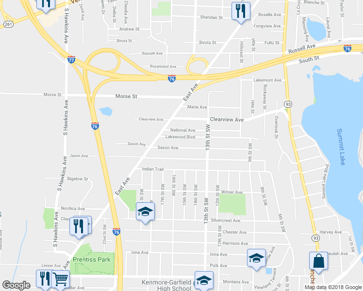 map of restaurants, bars, coffee shops, grocery stores, and more near 921 Saxon Avenue in Akron