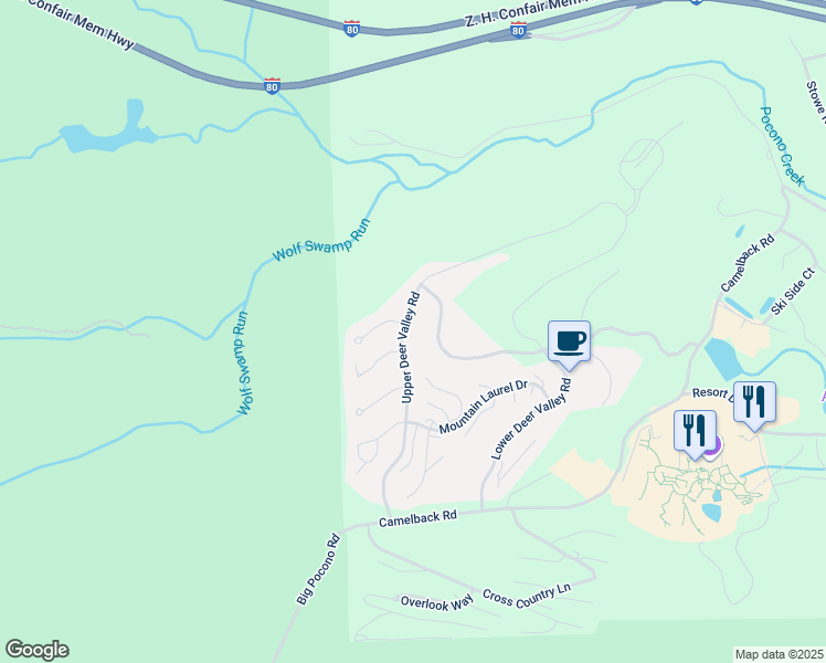 map of restaurants, bars, coffee shops, grocery stores, and more near Upper Deer Valley Road in Tannersville