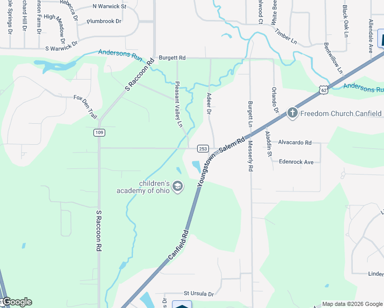 map of restaurants, bars, coffee shops, grocery stores, and more near 4454 Canfield Road in Canfield
