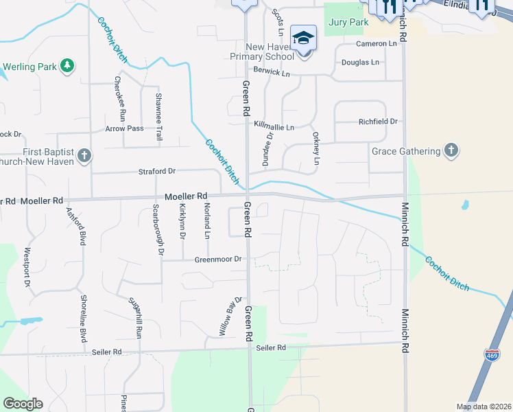 map of restaurants, bars, coffee shops, grocery stores, and more near 3612 Green Road in New Haven