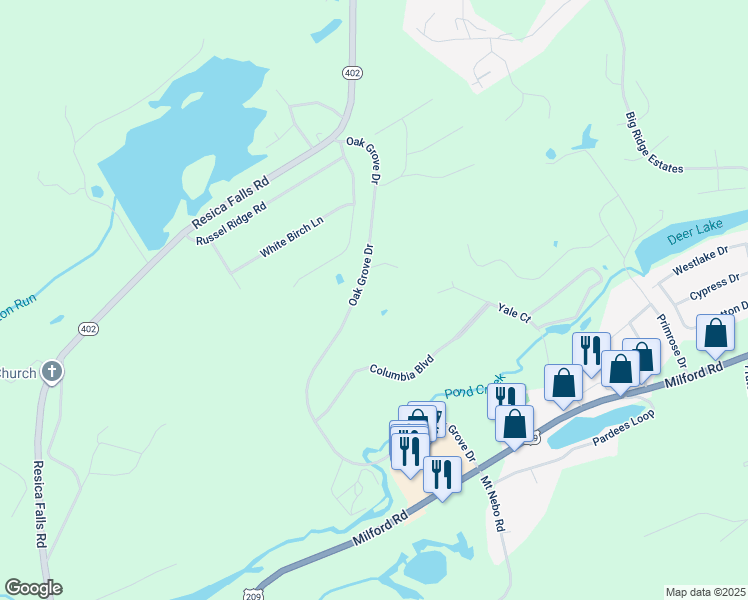 map of restaurants, bars, coffee shops, grocery stores, and more near 3226 Oak Grove Road in East Stroudsburg