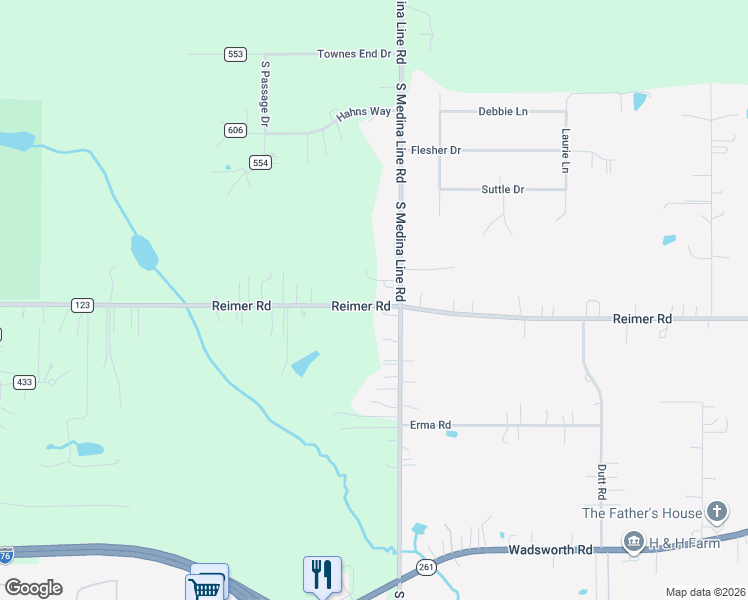 map of restaurants, bars, coffee shops, grocery stores, and more near 25 Reimer Road in Wadsworth