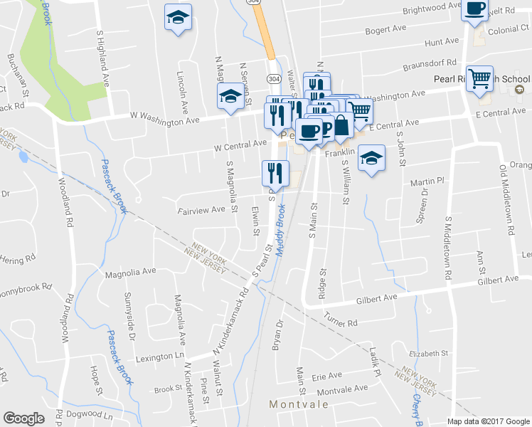 map of restaurants, bars, coffee shops, grocery stores, and more near 95 South Pearl Street in Pearl River