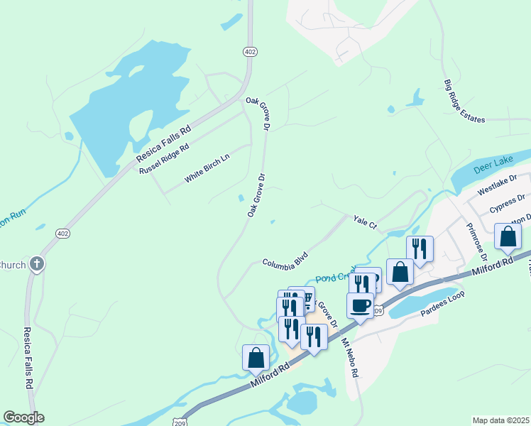 map of restaurants, bars, coffee shops, grocery stores, and more near 3226 Oak Grove Road in East Stroudsburg