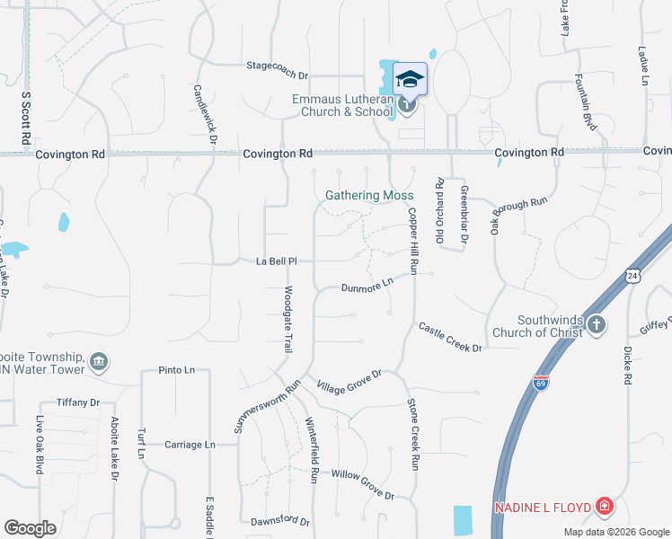 map of restaurants, bars, coffee shops, grocery stores, and more near 8800 Dunmore Lane in Fort Wayne