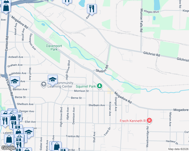 map of restaurants, bars, coffee shops, grocery stores, and more near 2994 Mogadore Road in Akron