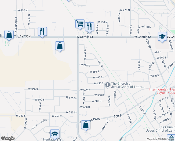 map of restaurants, bars, coffee shops, grocery stores, and more near 1106 West 350 South in Layton