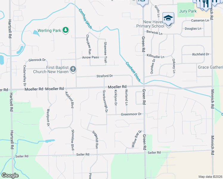 map of restaurants, bars, coffee shops, grocery stores, and more near 3528 Kirklynn Dr in New Haven