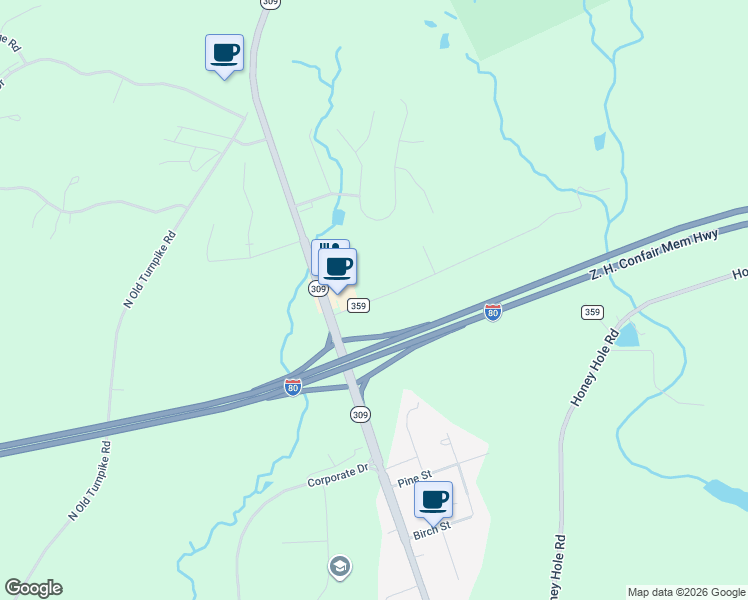 map of restaurants, bars, coffee shops, grocery stores, and more near 76 Maces Road in Drums
