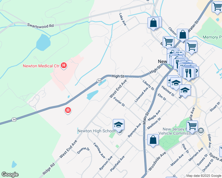 map of restaurants, bars, coffee shops, grocery stores, and more near Hillside Avenue in Newton