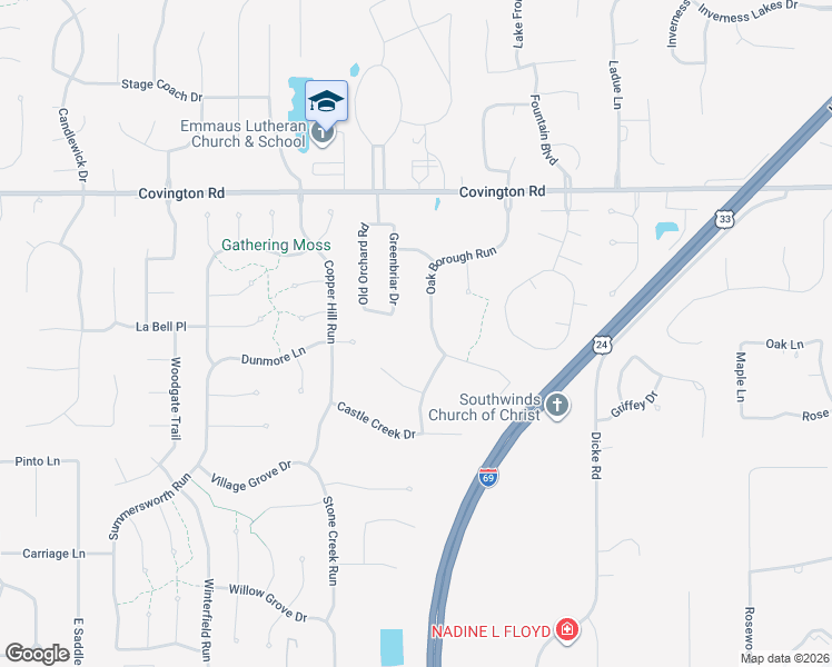 map of restaurants, bars, coffee shops, grocery stores, and more near 3130 Oak Borough Run in Fort Wayne