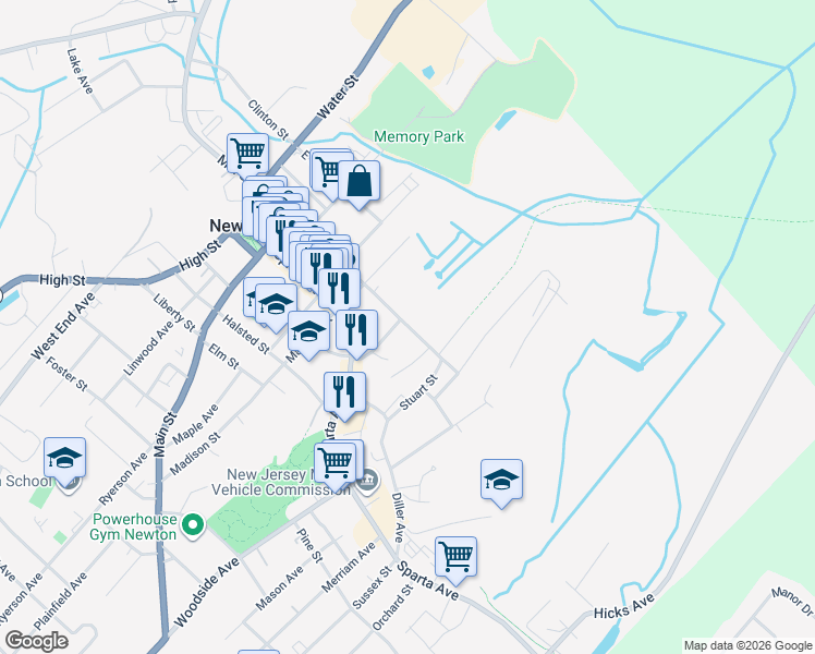 map of restaurants, bars, coffee shops, grocery stores, and more near 96 Trinity Street in Newton