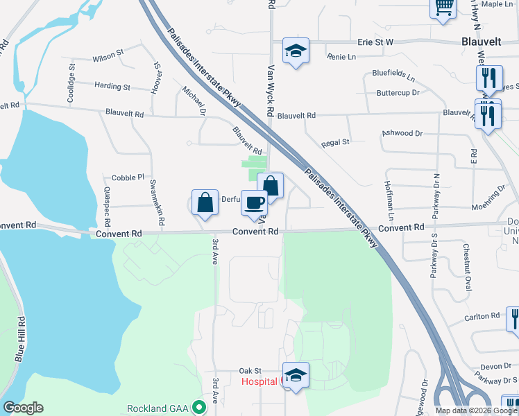 map of restaurants, bars, coffee shops, grocery stores, and more near 310 Convent Road in Blauvelt