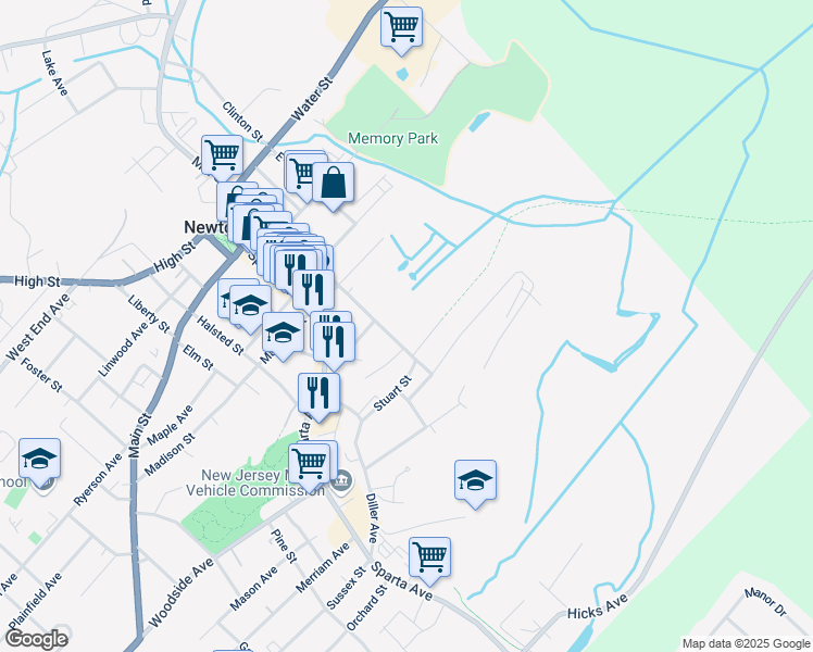 map of restaurants, bars, coffee shops, grocery stores, and more near 96 Trinity Street in Newton