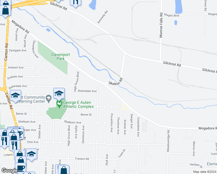 map of restaurants, bars, coffee shops, grocery stores, and more near 3013 Forest Park Boulevard in Akron