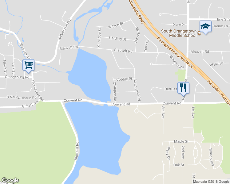 map of restaurants, bars, coffee shops, grocery stores, and more near 33 Quaspec Road in Blauvelt