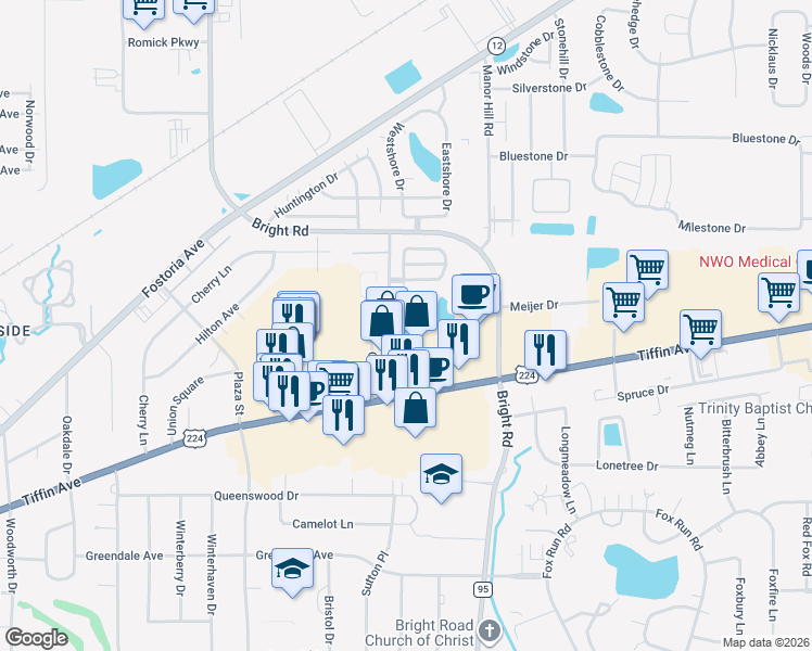 map of restaurants, bars, coffee shops, grocery stores, and more near 1926 Tiffin Ave in Findlay
