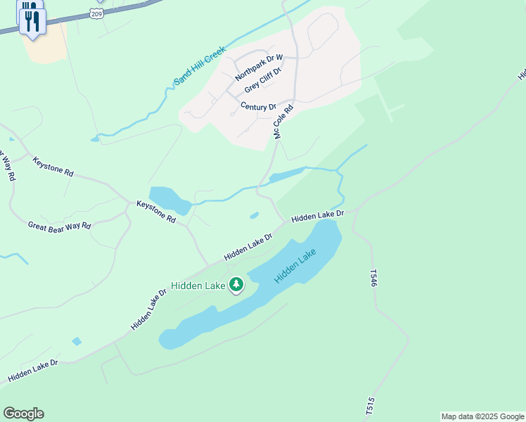 map of restaurants, bars, coffee shops, grocery stores, and more near 515 Hidden Lake Drive in East Stroudsburg
