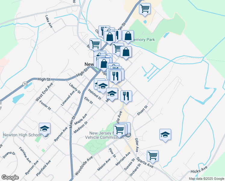 map of restaurants, bars, coffee shops, grocery stores, and more near 13 Washington Street in Newton