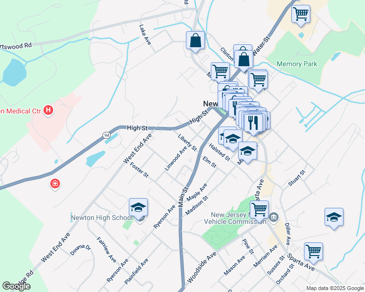 map of restaurants, bars, coffee shops, grocery stores, and more near 33 Liberty Street in Newton