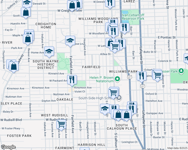 map of restaurants, bars, coffee shops, grocery stores, and more near 337 West Wildwood Avenue in Fort Wayne