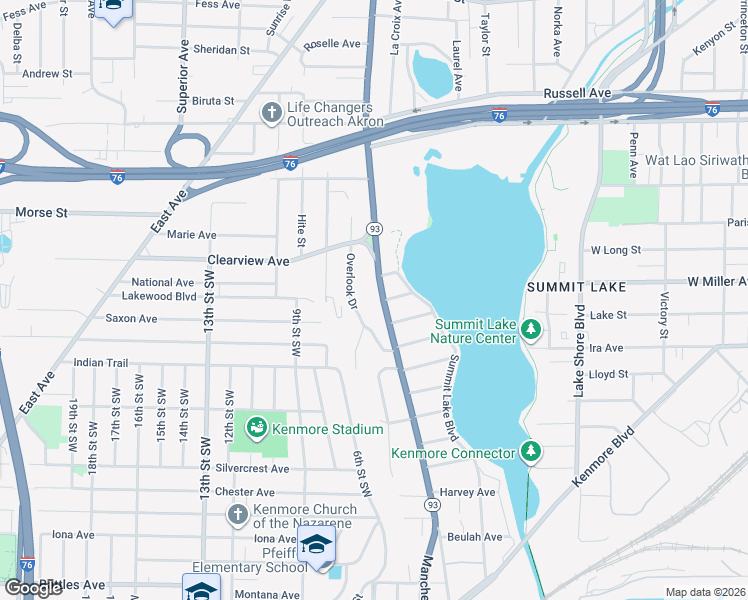 map of restaurants, bars, coffee shops, grocery stores, and more near 1550 Manchester Road in Akron