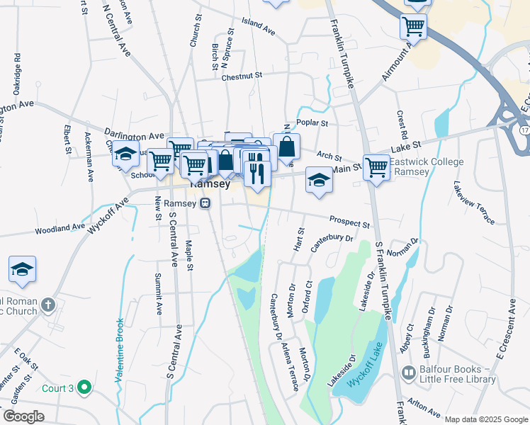 map of restaurants, bars, coffee shops, grocery stores, and more near 41 South Spruce Street in Ramsey