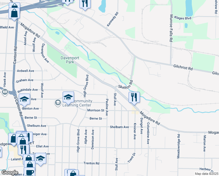 map of restaurants, bars, coffee shops, grocery stores, and more near 2951 Mogadore Road in Akron