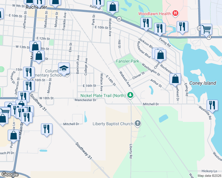 map of restaurants, bars, coffee shops, grocery stores, and more near 808 Lowell Street in Rochester