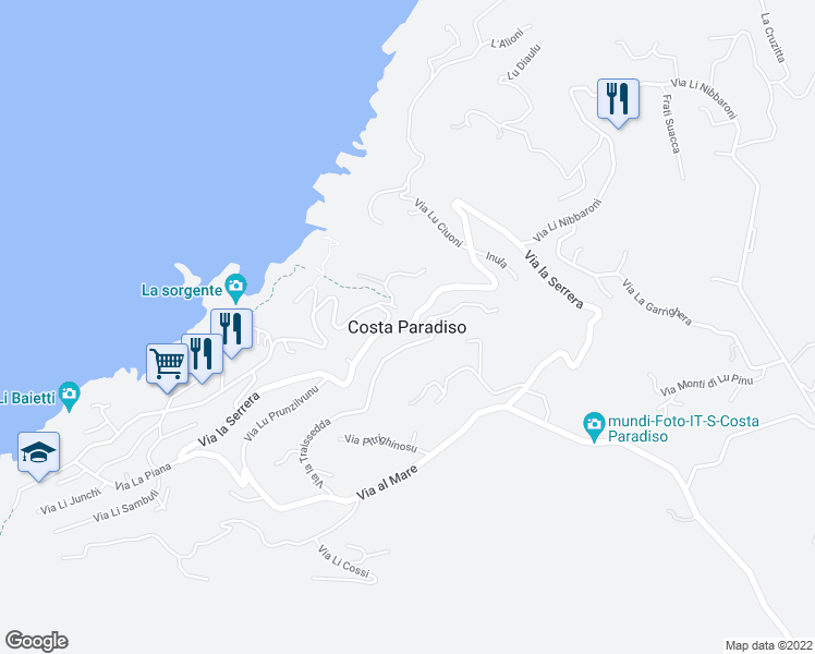map of restaurants, bars, coffee shops, grocery stores, and more near in Costa Paradiso