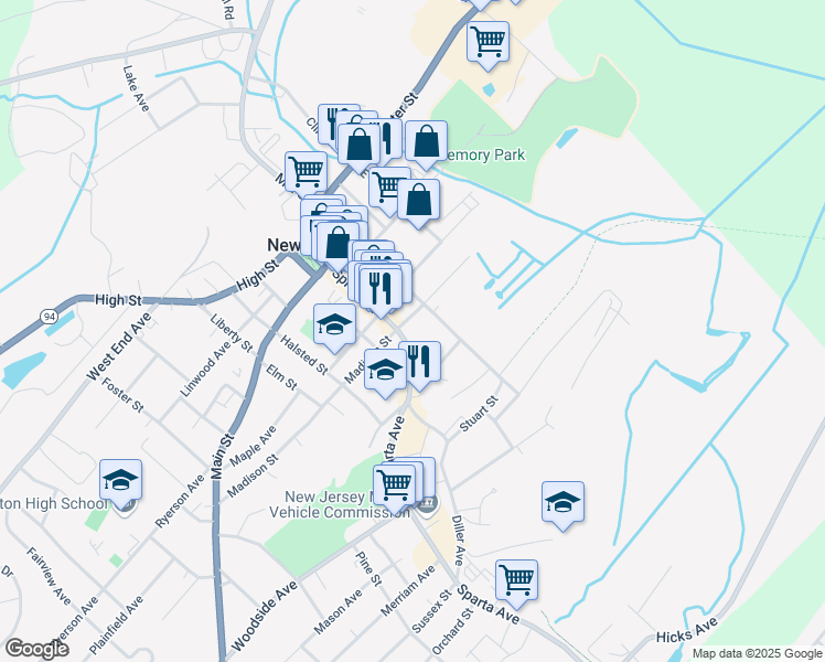 map of restaurants, bars, coffee shops, grocery stores, and more near 5 Union Place in Newton
