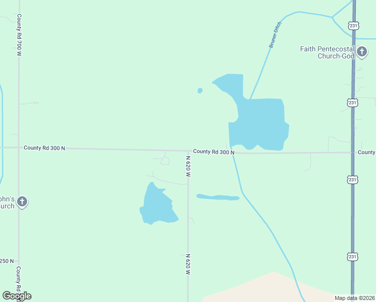 map of restaurants, bars, coffee shops, grocery stores, and more near County Road 300 North in Jasper County