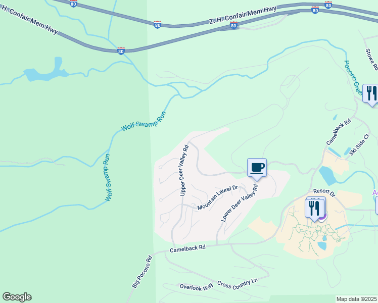 map of restaurants, bars, coffee shops, grocery stores, and more near 202 Upper Deer Valley Road in Tannersville