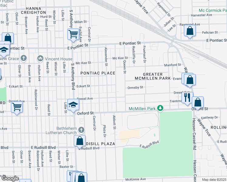 map of restaurants, bars, coffee shops, grocery stores, and more near 3202 Abbott Street in Fort Wayne