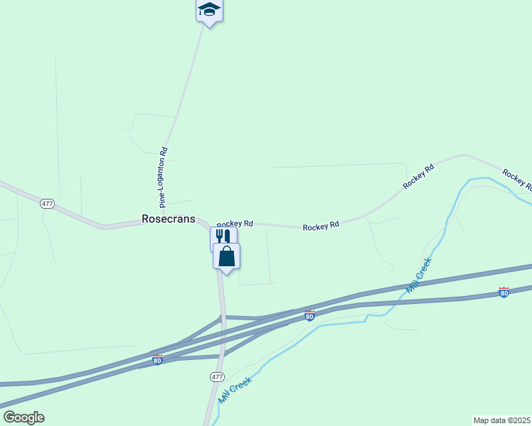 map of restaurants, bars, coffee shops, grocery stores, and more near 95 Rockey Road in Loganton