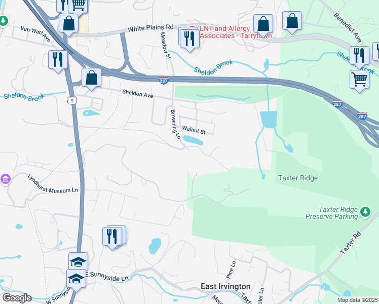 map of restaurants, bars, coffee shops, grocery stores, and more near 23 Gracemere Lake Drive in Tarrytown