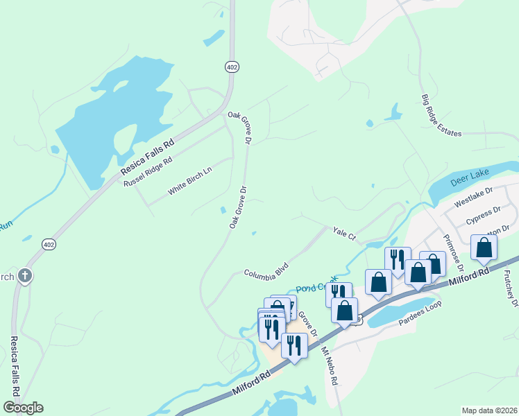 map of restaurants, bars, coffee shops, grocery stores, and more near 122A Oak Grove Drive in East Stroudsburg