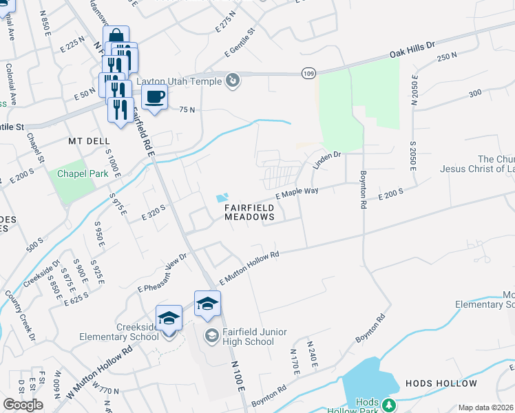 map of restaurants, bars, coffee shops, grocery stores, and more near 1519 East Maple Way in Layton