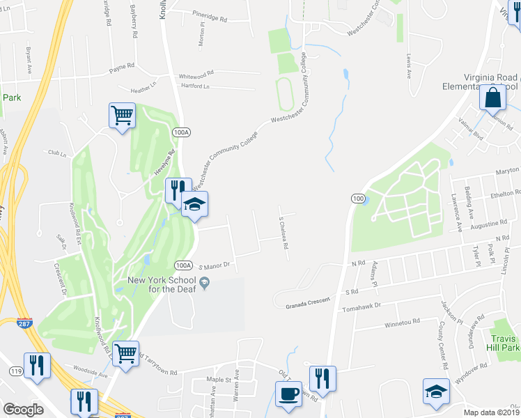 map of restaurants, bars, coffee shops, grocery stores, and more near 201 Wood Hampton Drive in White Plains