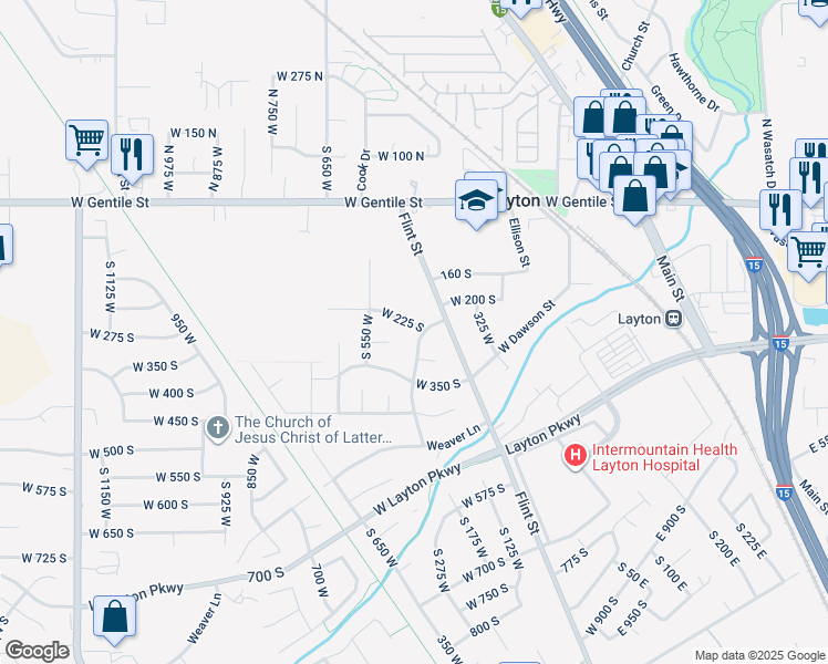 map of restaurants, bars, coffee shops, grocery stores, and more near 264 South 450 West in Layton