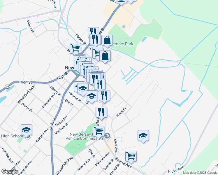 map of restaurants, bars, coffee shops, grocery stores, and more near 67 Trinity Street in Newton
