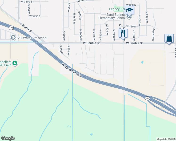 map of restaurants, bars, coffee shops, grocery stores, and more near 3535 West Overlook Drive in Layton