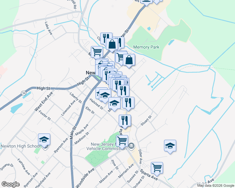 map of restaurants, bars, coffee shops, grocery stores, and more near 13 Washington Street in Newton