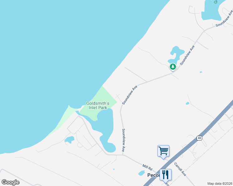 map of restaurants, bars, coffee shops, grocery stores, and more near 280 Diamond Lane in Peconic