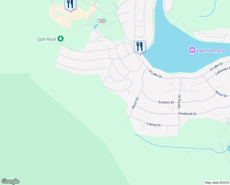 map of restaurants, bars, coffee shops, grocery stores, and more near 45 Hickory Road in Lake Harmony